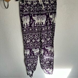 Elephant print stretchy waist drawstring pants
